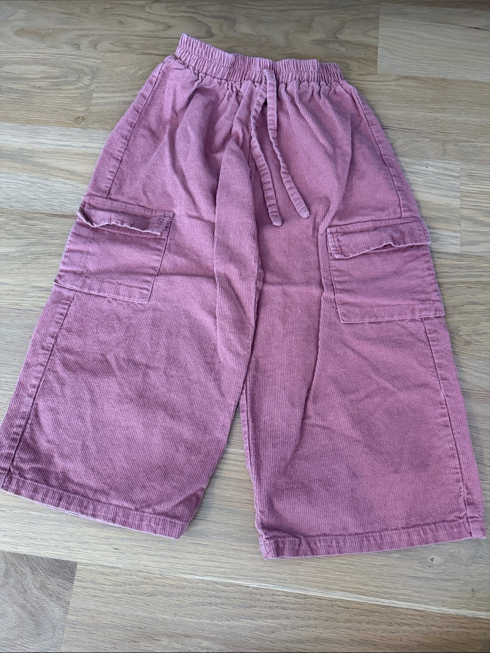 Kids Corduroy Cargo Drawstring Pants - Rose Pink